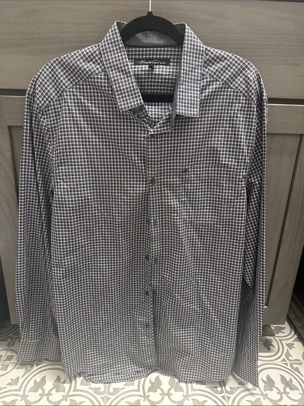 Kenneth Cole Black and White Micro-Check Dress Shirt